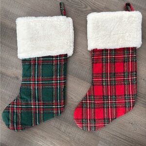 Plaid Holiday Stockings Set - Red and Green